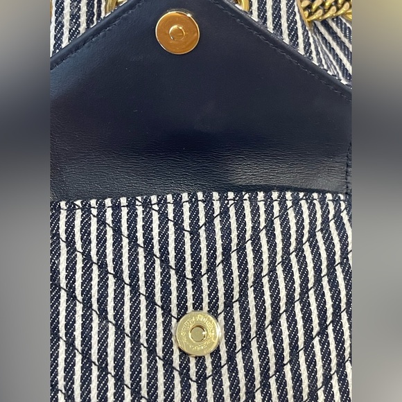 Saint Laurent YSL Monogram Striped Denim Joe Crossbody Chain Bucket Bag - Picture 6 of 8